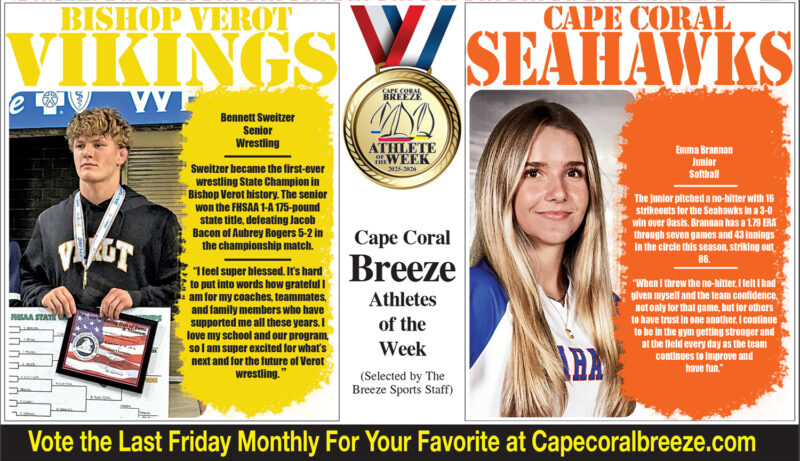 Athletes of the Week | March 13 | Bishop Verot Viking BENNETT SWEITZER & Cape Coral Seahawk EMMA BRANNAN